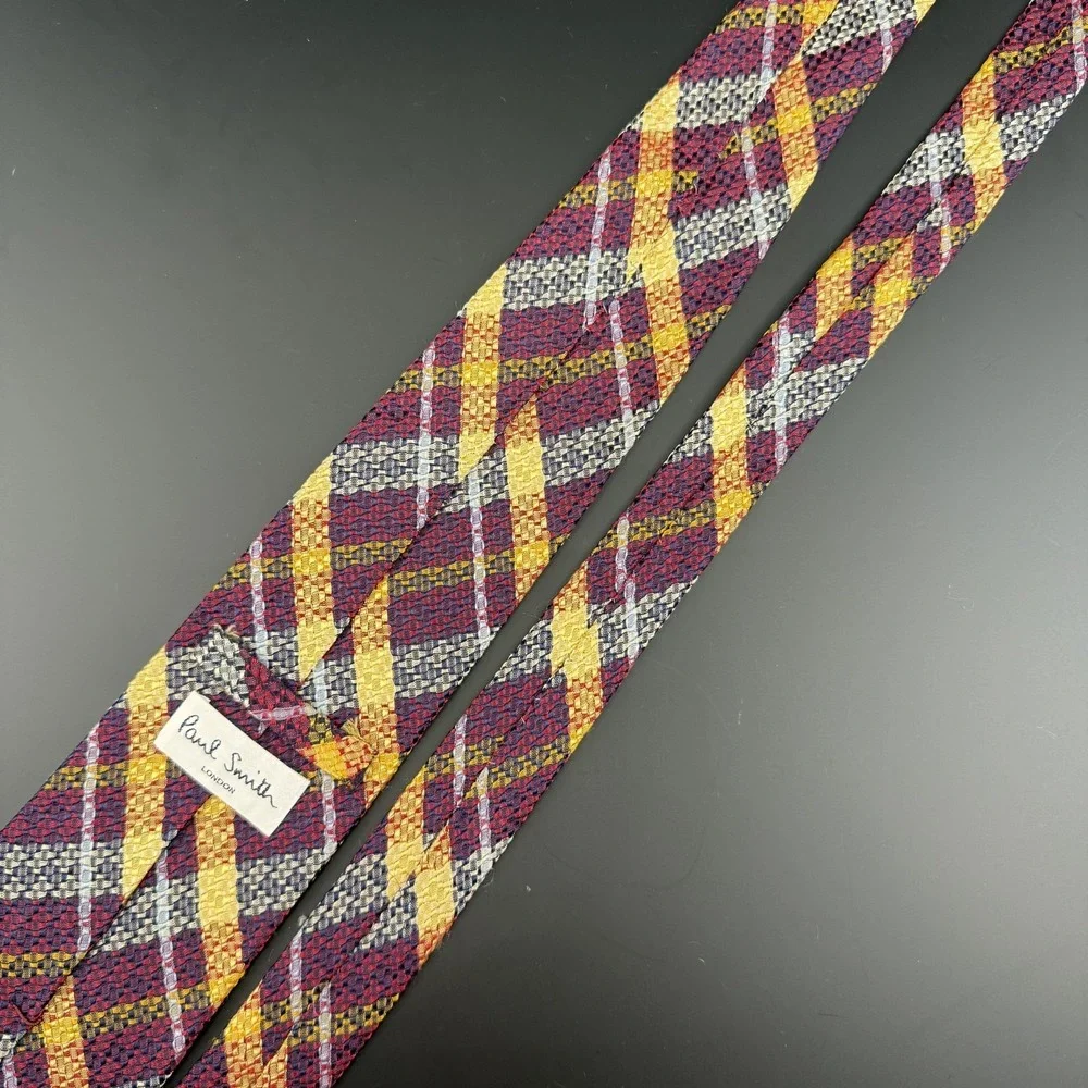 Paul Smith London Silk Tie Woven Plaid Check Multi Color Red Yellow Blue England